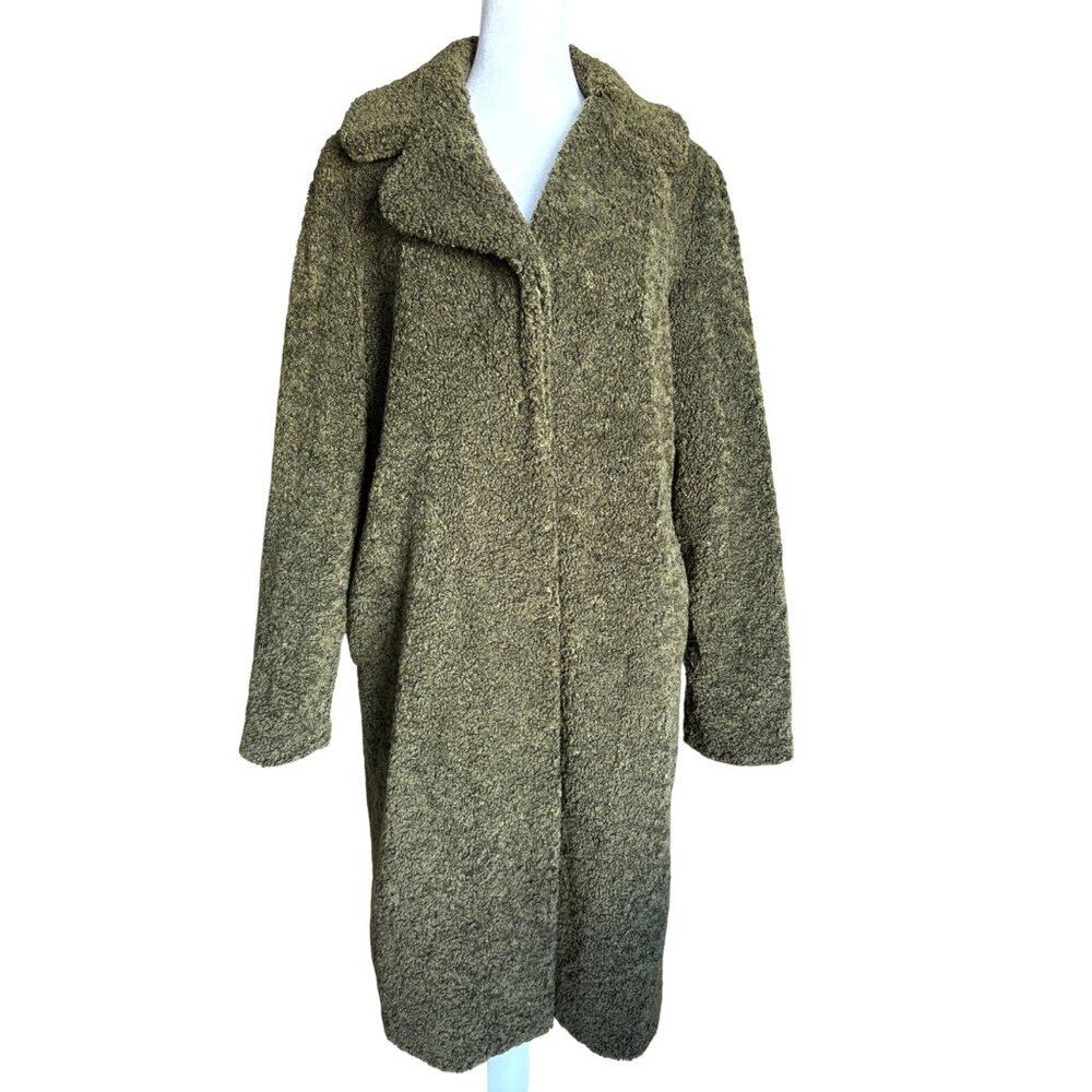 Rachel Zoe Teddy Coat Size Small Oversized Midi Snap Front Collar Loden Green